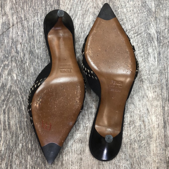 Vintage FENDI Selleria Series Logo Plate Mule Heels (rare) - Picture 4 of 11